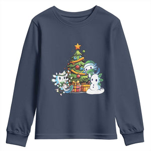 Cute Axolotl Christmas Tree Youth Sweatshirt TS09 Navy Print Your Wear