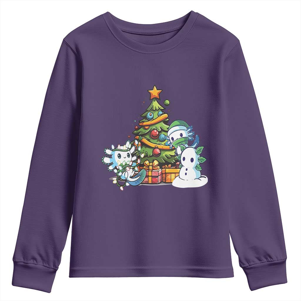 Cute Axolotl Christmas Tree Youth Sweatshirt TS09 Purple Print Your Wear