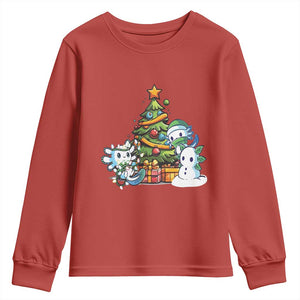 Cute Axolotl Christmas Tree Youth Sweatshirt TS09 Red Print Your Wear