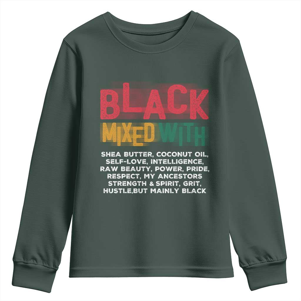 Funny Black Pride Youth Sweatshirt Yes I'm Mixed With Black TS09 Dark Forest Green Print Your Wear