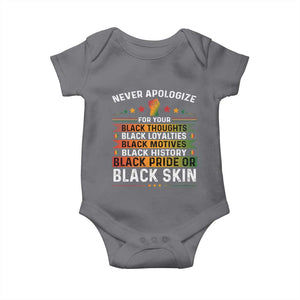 Black Pride Baby Onesie Never Apologize For Your Blackness Black History Month TS09 Charcoal Print Your Wear