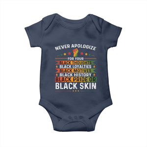Black Pride Baby Onesie Never Apologize For Your Blackness Black History Month TS09 Navy Print Your Wear