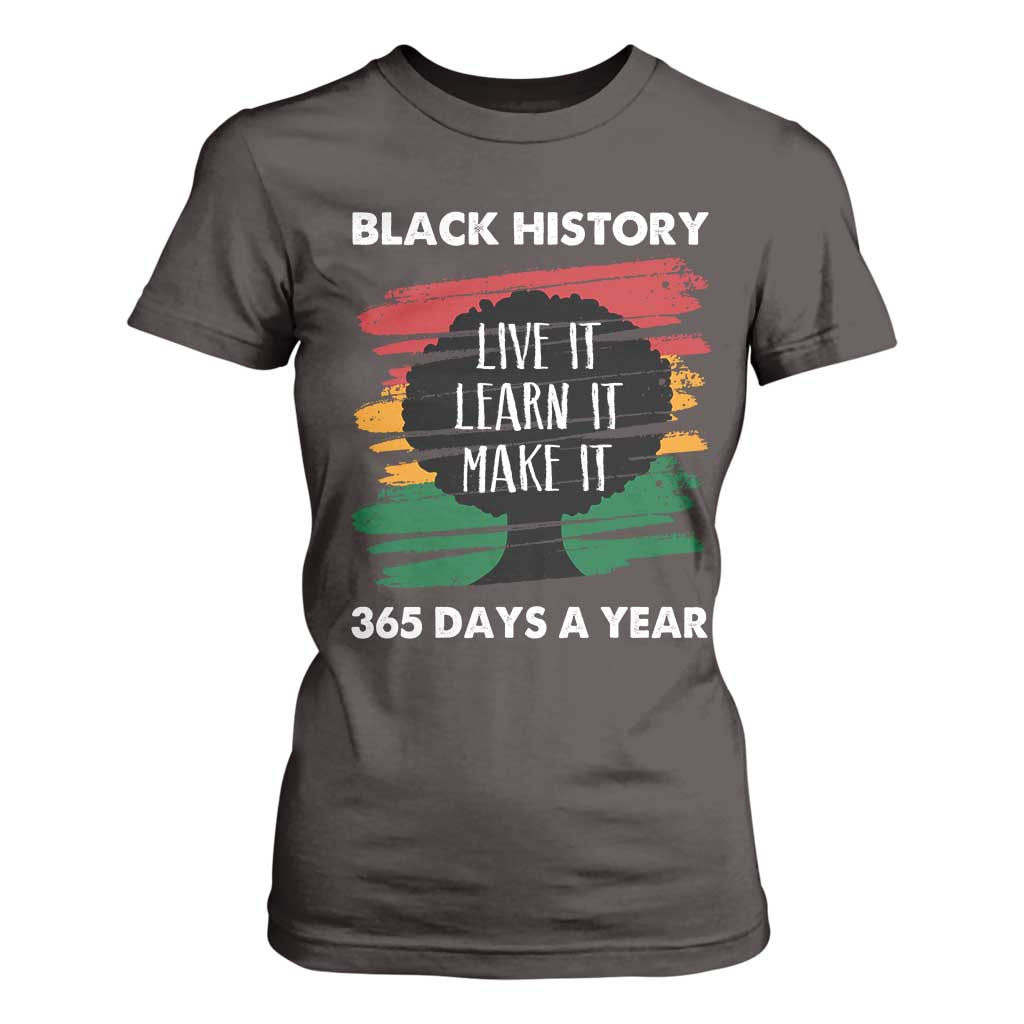 Black History Inspirational T Shirt For Women Live It Learn It Make It TS09 Dark Chocolate Print Your Wear