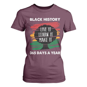 Black History Inspirational T Shirt For Women Live It Learn It Make It TS09 Maroon Print Your Wear