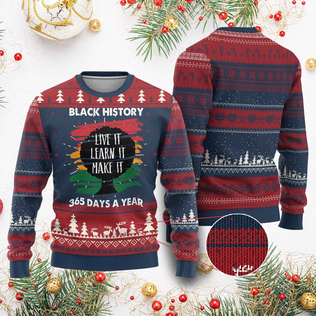 Black History Inspirational Ugly Christmas Sweater Live It Learn It Make It TS09 Burgundy Print Your Wear