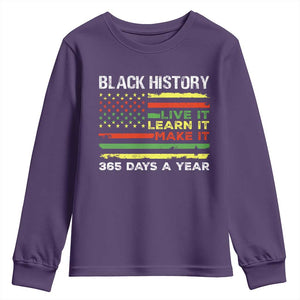 Black History Month Youth Sweatshirt Live It Learn It Make It African American TS09 Purple Print Your Wear