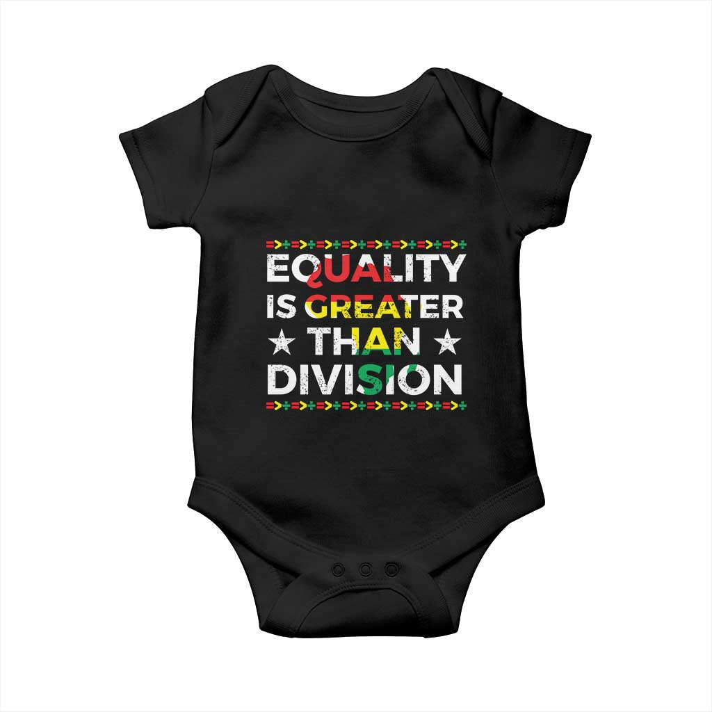 Black History Month Baby Onesie Equality Is Greater Than Division TS09 Black Print Your Wear