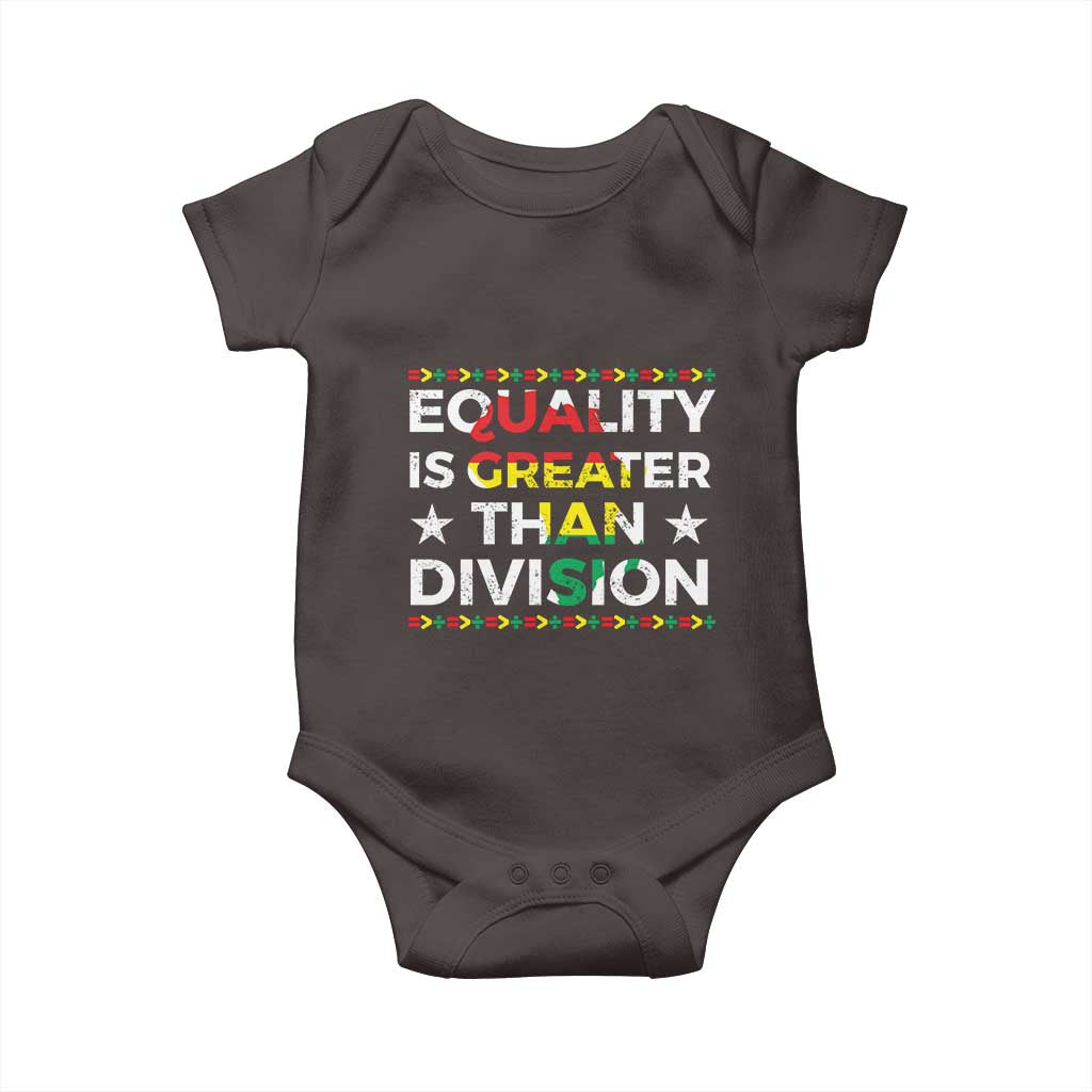 Black History Month Baby Onesie Equality Is Greater Than Division TS09 Dark Chocolate Print Your Wear