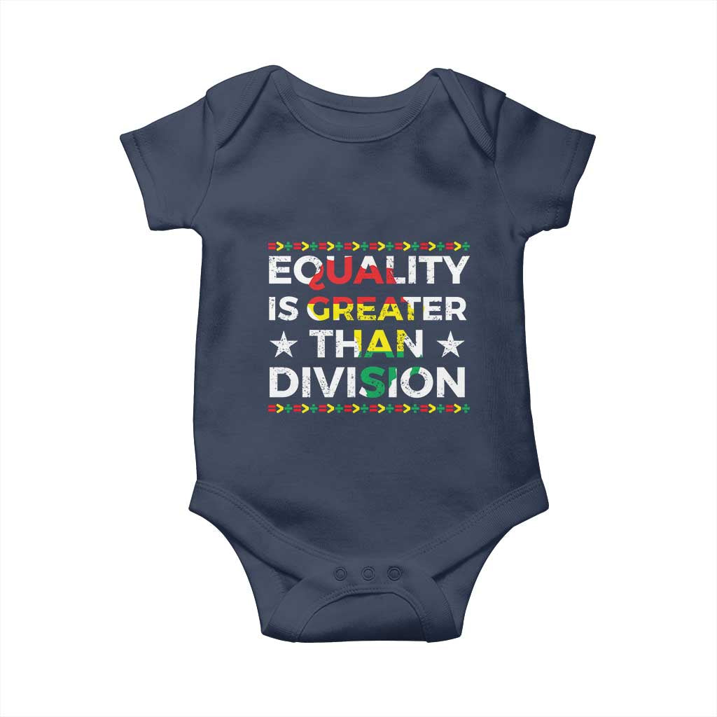 Black History Month Baby Onesie Equality Is Greater Than Division TS09 Navy Print Your Wear
