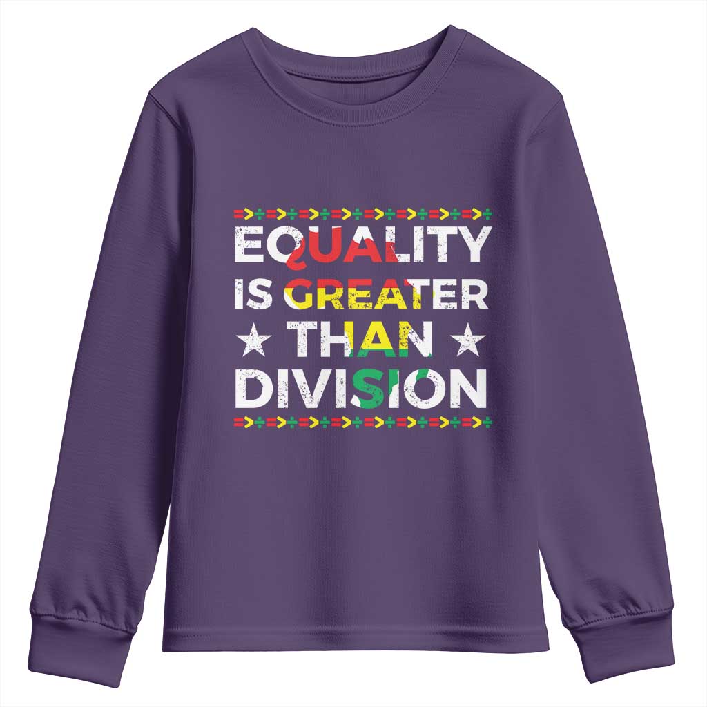 Black History Month Youth Sweatshirt Equality Is Greater Than Division TS09 Purple Print Your Wear