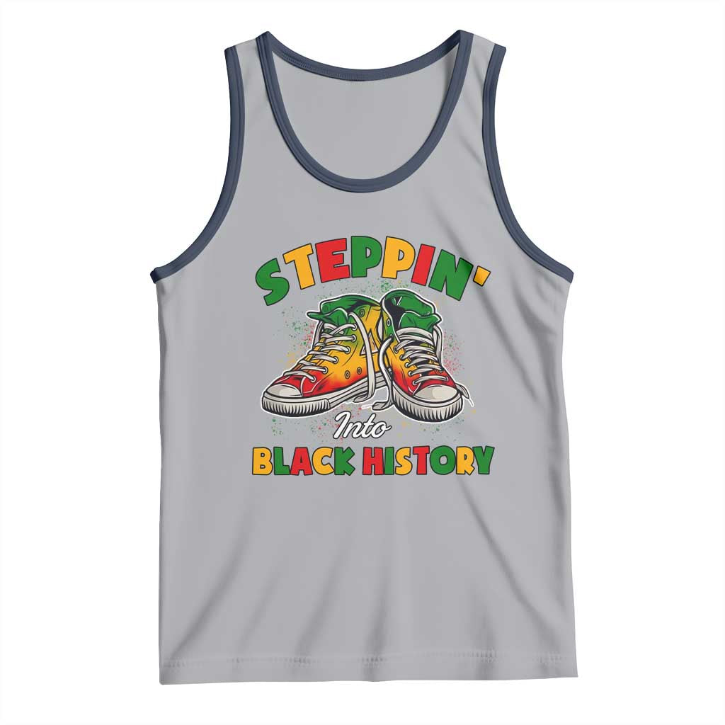 Stepping Into Black History Month Tank Top TS09 Athletic Heather Navy Print Your Wear