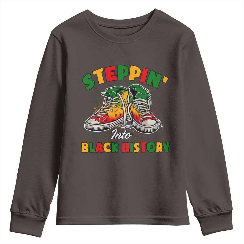 Stepping Into Black History Month Youth Sweatshirt TS09 Dark Chocolate Print Your Wear
