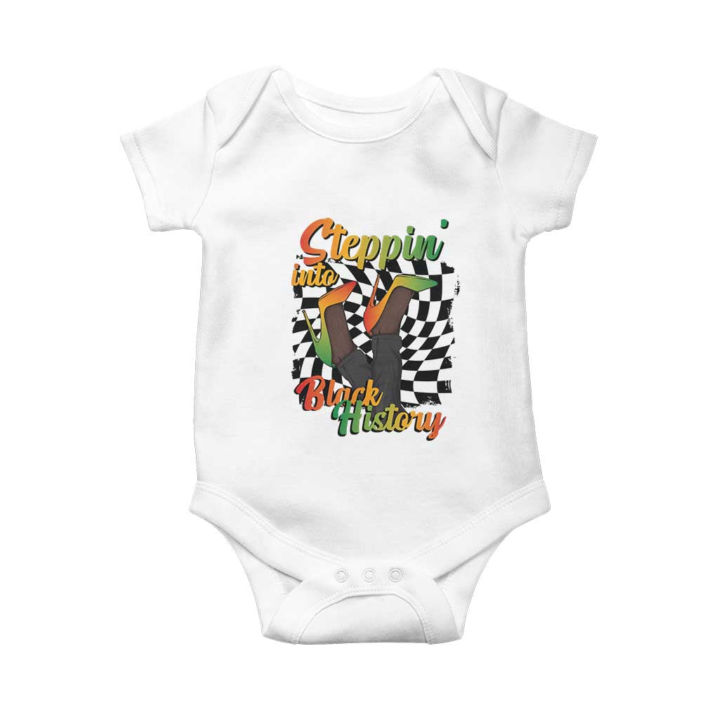 Stepping Into Black History Month Baby Onesie African American Women Melanin Pride TS09 White Print Your Wear