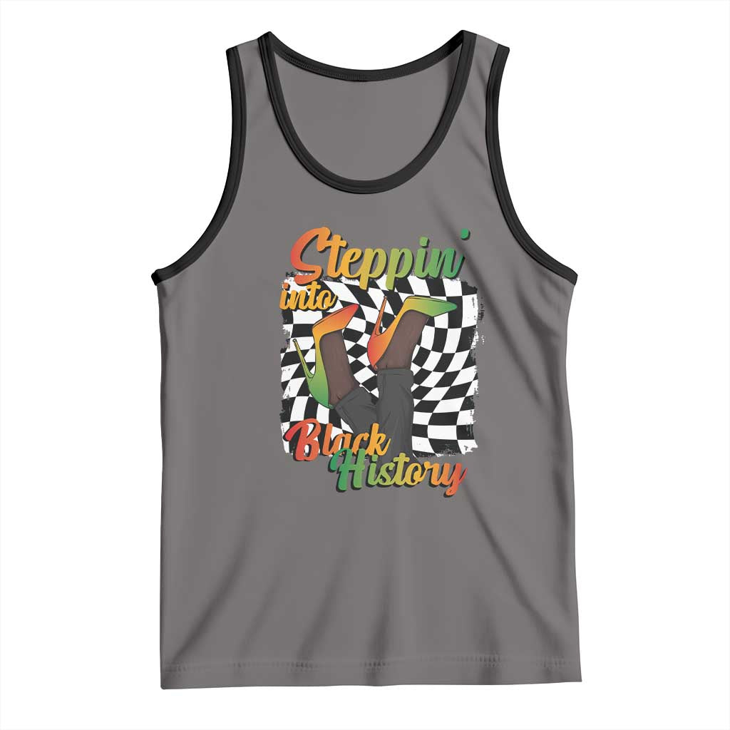 Stepping Into Black History Month Tank Top African American Women Melanin Pride TS09 Deep Heather Black Print Your Wear