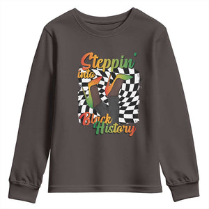 Stepping Into Black History Month Youth Sweatshirt African American Women Melanin Pride TS09 Dark Chocolate Print Your Wear