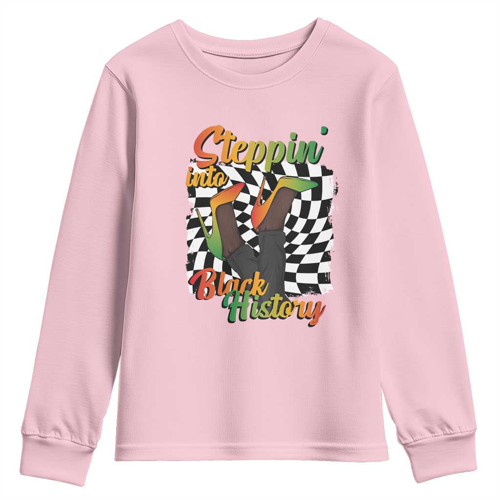 Stepping Into Black History Month Youth Sweatshirt African American Women Melanin Pride TS09 Light Pink Print Your Wear