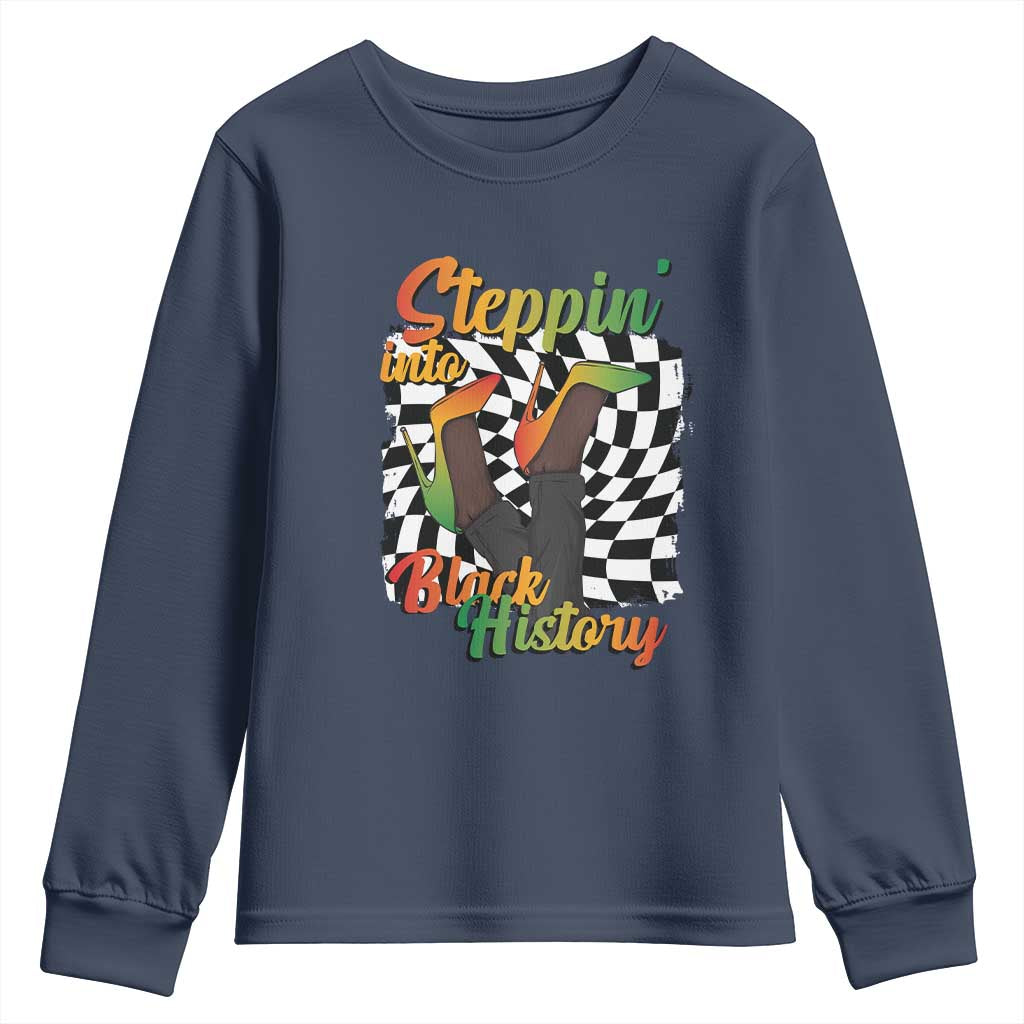 Stepping Into Black History Month Youth Sweatshirt African American Women Melanin Pride TS09 Navy Print Your Wear