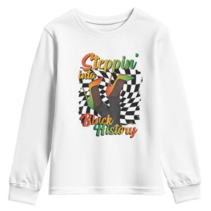 Stepping Into Black History Month Youth Sweatshirt African American Women Melanin Pride TS09 White Print Your Wear