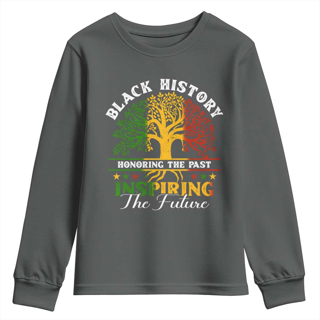 Black History Youth Sweatshirt Honoring The Past Inspiring The Future TS09 Dark Heather Print Your Wear