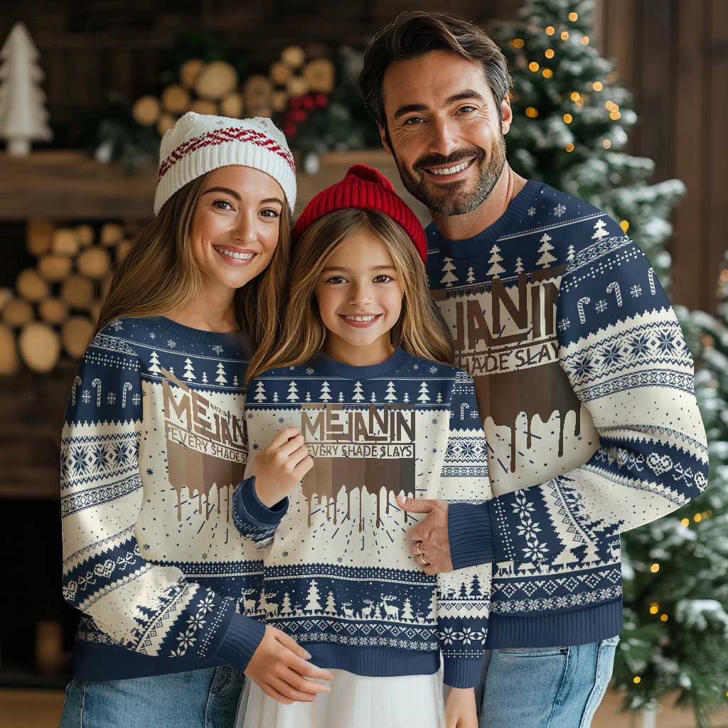 Melanin African Pride Ugly Christmas Sweater Made With Melanin Every Shade Slays TS09 Navy Print Your Wear
