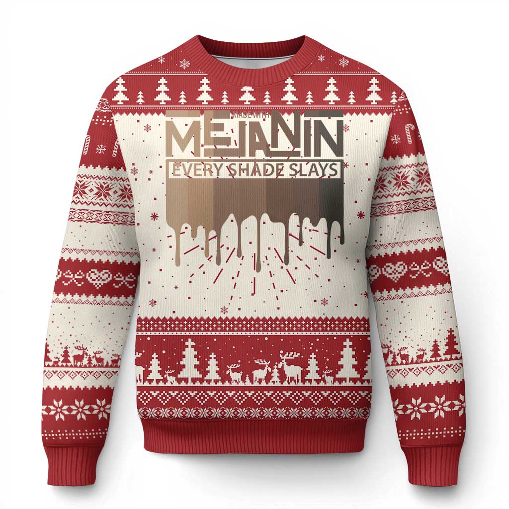 Melanin African Pride Ugly Christmas Sweater Made With Melanin Every Shade Slays TS09 Red Print Your Wear