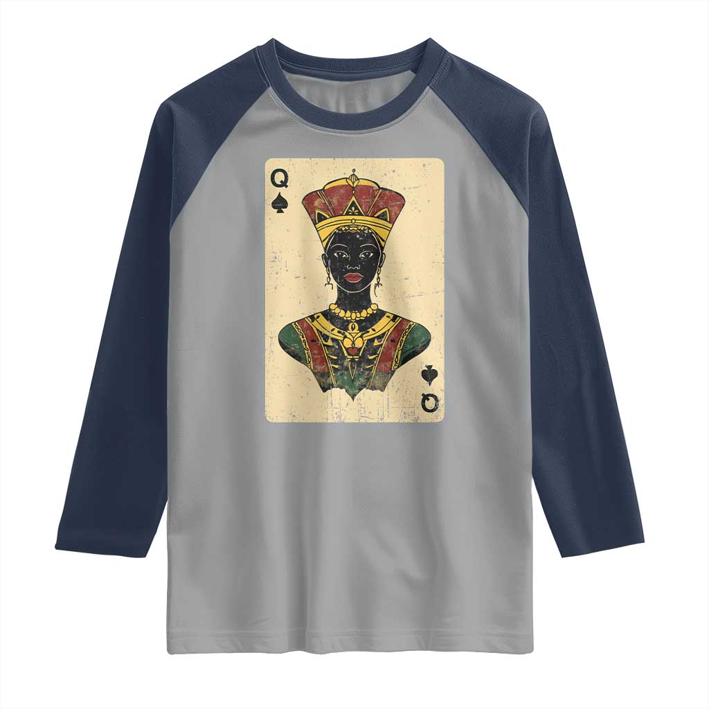 African Queen Card Black Pride Raglan Shirt TS09 Sport Gray Navy Print Your Wear