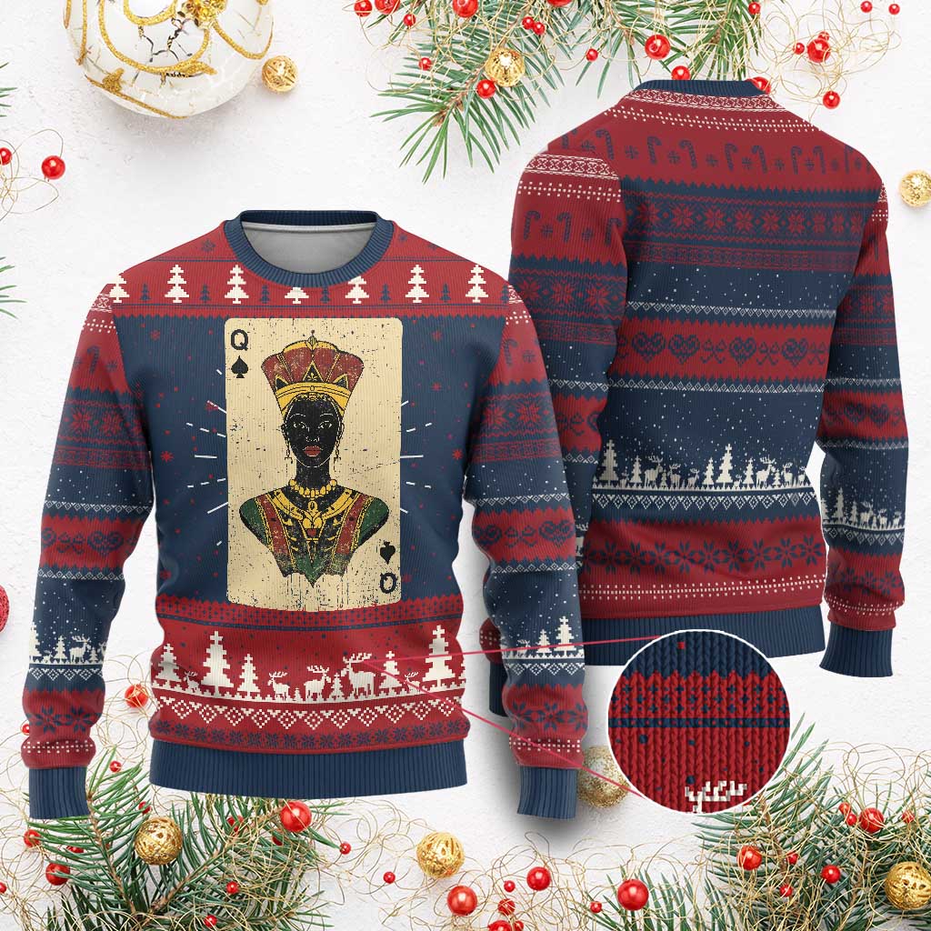 African Queen Card Black Pride Ugly Christmas Sweater TS09 Burgundy Print Your Wear