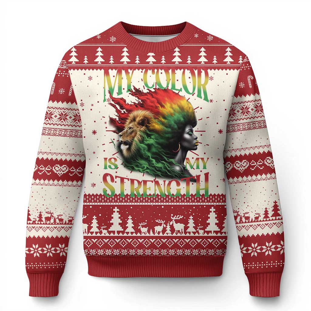 Black Pride Ugly Christmas Sweater My Color Is My Strength African American Women Lion TS09 Red Print Your Wear