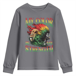 Black Pride Youth Sweatshirt My Color Is My Strength African American Women Lion TS09 Charcoal Print Your Wear