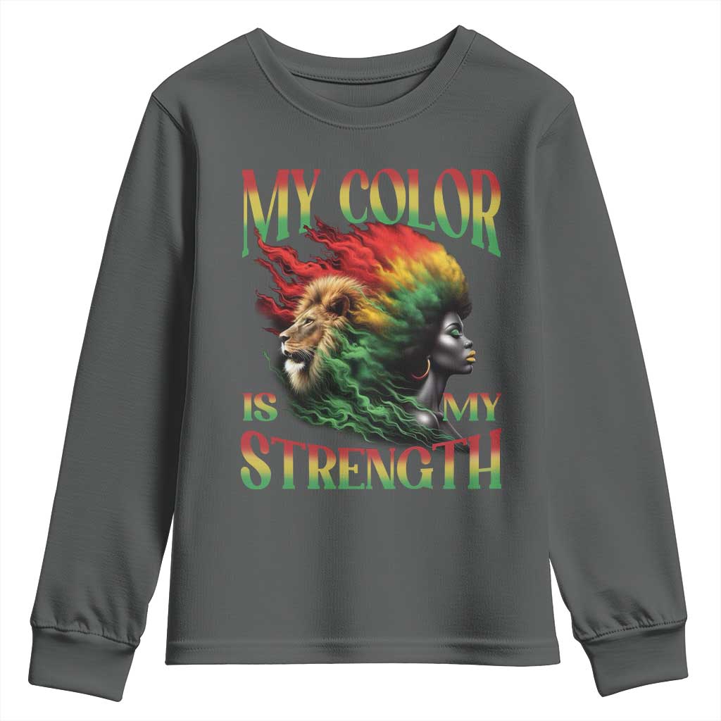 Black Pride Youth Sweatshirt My Color Is My Strength African American Women Lion TS09 Dark Heather Print Your Wear
