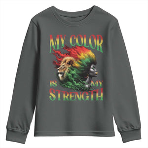 Black Pride Youth Sweatshirt My Color Is My Strength African American Women Lion TS09 Dark Heather Print Your Wear