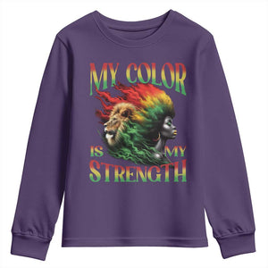 Black Pride Youth Sweatshirt My Color Is My Strength African American Women Lion TS09 Purple Print Your Wear