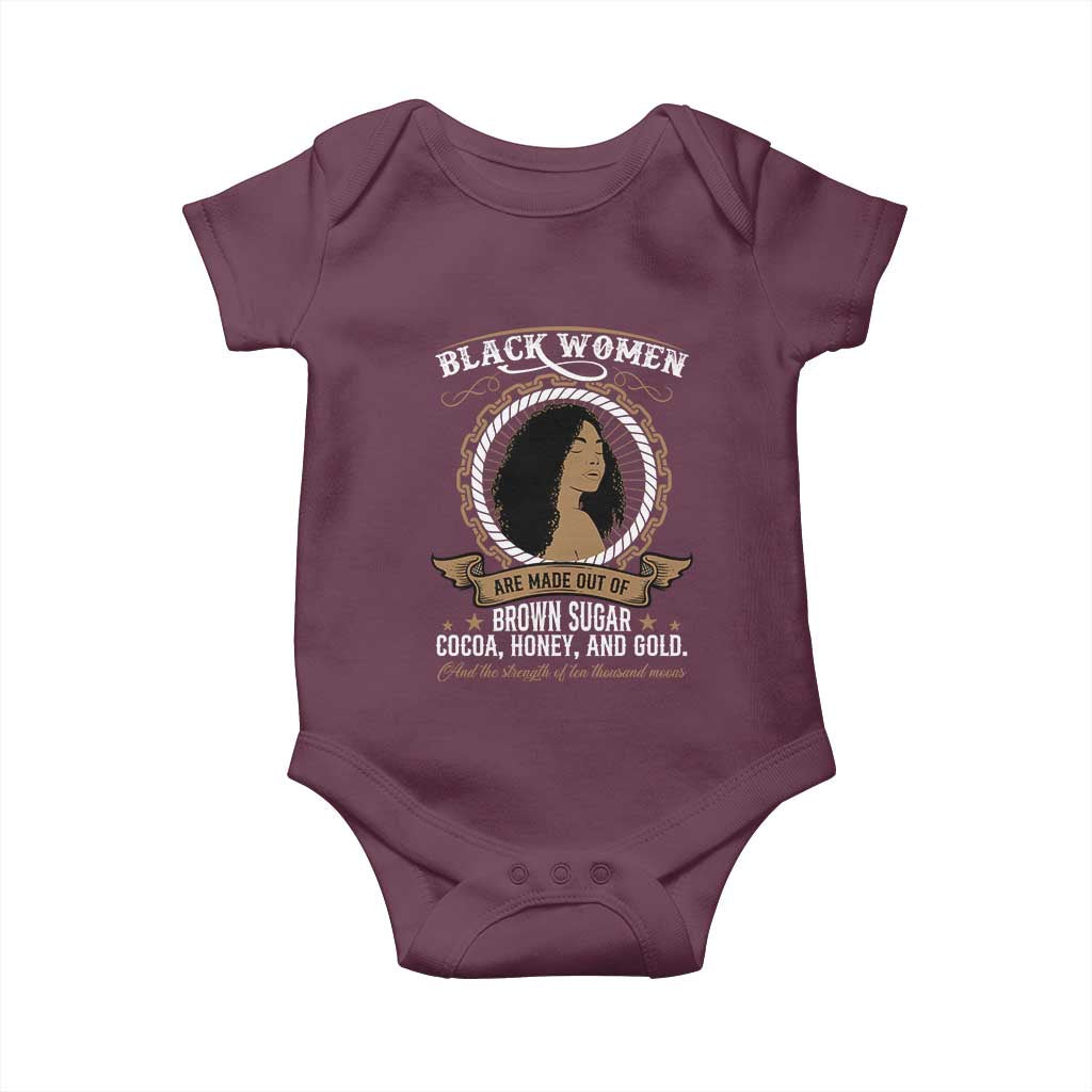 Black Women Pride Baby Onesie Made Out Of Brown Sugar Cocoa Honey And Gold Retro TS09 Maroon Print Your Wear