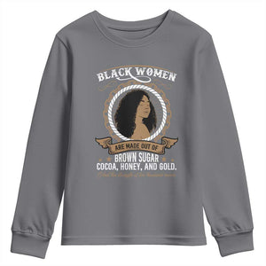 Black Women Pride Youth Sweatshirt Made Out Of Brown Sugar Cocoa Honey And Gold Retro TS09 Charcoal Print Your Wear