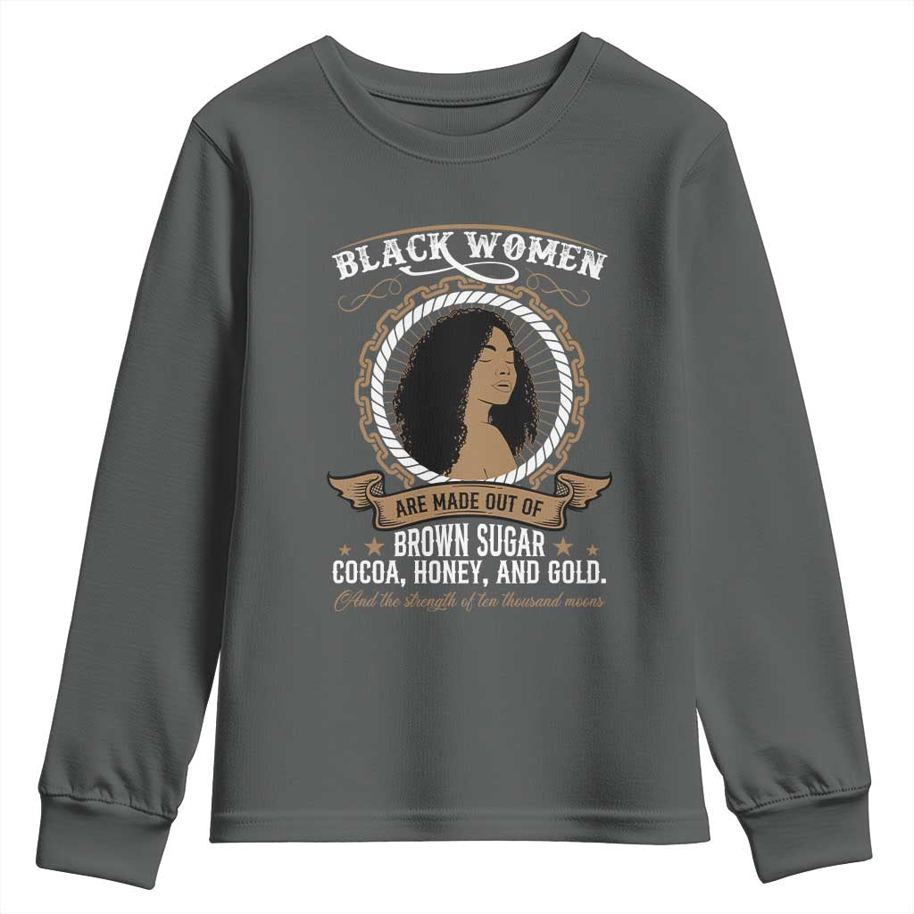 Black Women Pride Youth Sweatshirt Made Out Of Brown Sugar Cocoa Honey And Gold Retro TS09 Dark Heather Print Your Wear