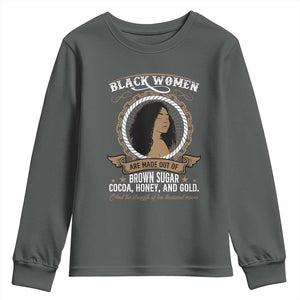 Black Women Pride Youth Sweatshirt Made Out Of Brown Sugar Cocoa Honey And Gold Retro TS09 Dark Heather Print Your Wear