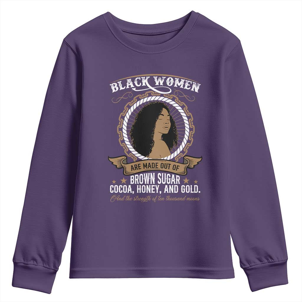Black Women Pride Youth Sweatshirt Made Out Of Brown Sugar Cocoa Honey And Gold Retro TS09 Purple Print Your Wear