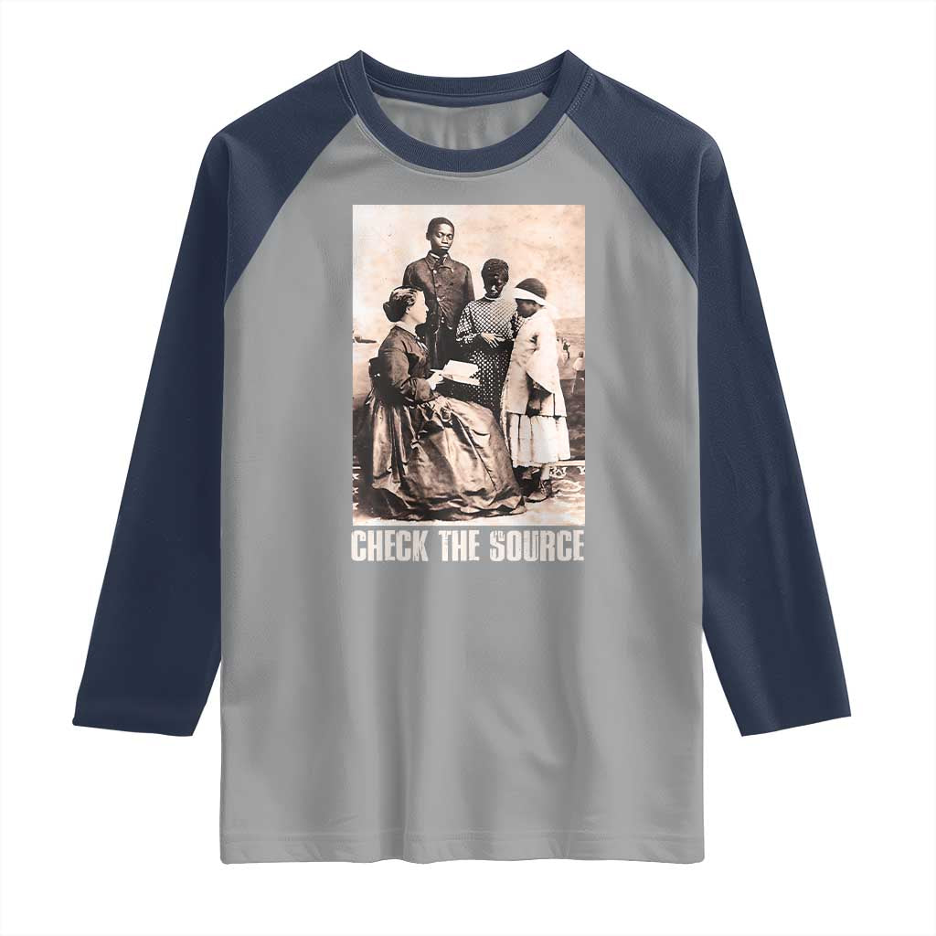 Black History Raglan Shirt Check the Source African American TS09 Sport Gray Navy Print Your Wear