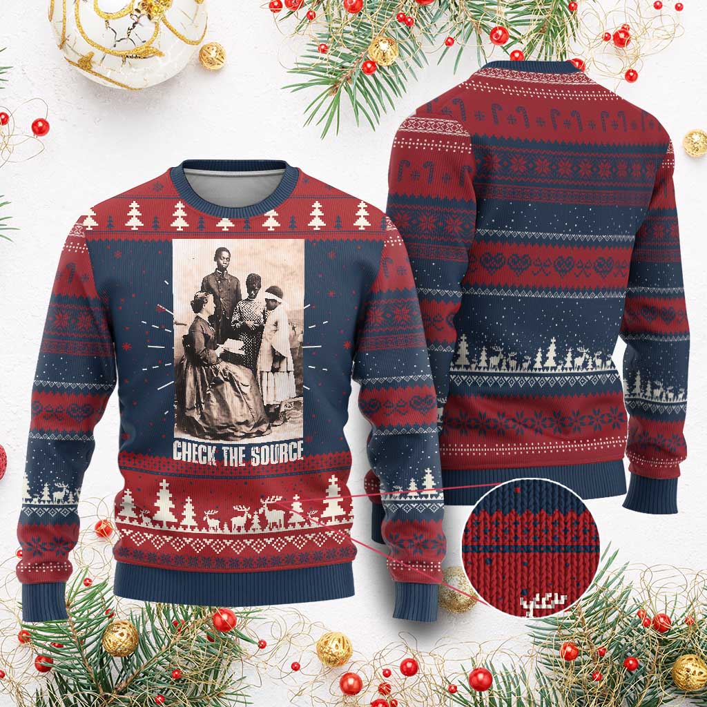 Black History Ugly Christmas Sweater Check the Source African American TS09 Burgundy Print Your Wear