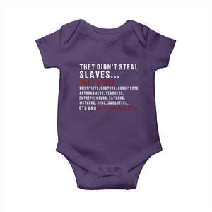 Black History Baby Onesie They Didn't Steal Slaves They Stolen And Made Them Slaves TS09 Purple Print Your Wear