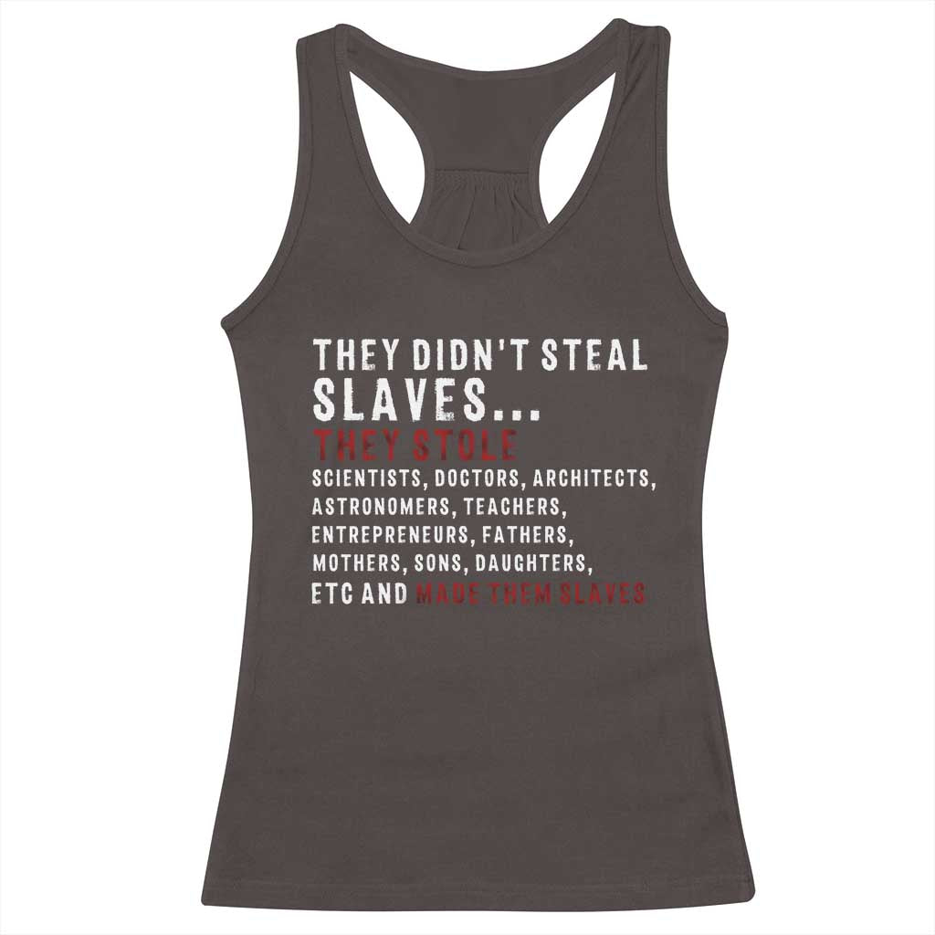 Black History Racerback Tank Top They Didn't Steal Slaves They Stolen And Made Them Slaves TS09 Dark Chocolate Print Your Wear