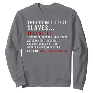 Black History Sweatshirt They Didn't Steal Slaves They Stolen And Made Them Slaves TS09 Charcoal Print Your Wear