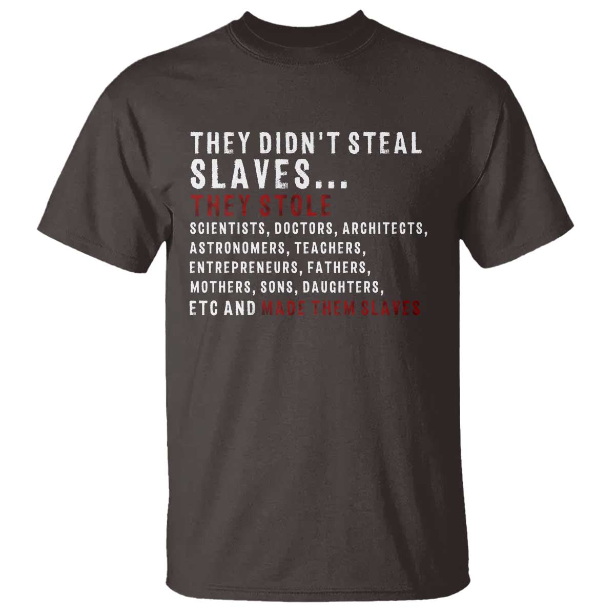 Black History T Shirt They Didn't Steal Slaves They Stolen And Made Them Slaves TS09 Dark Chocolate Print Your Wear