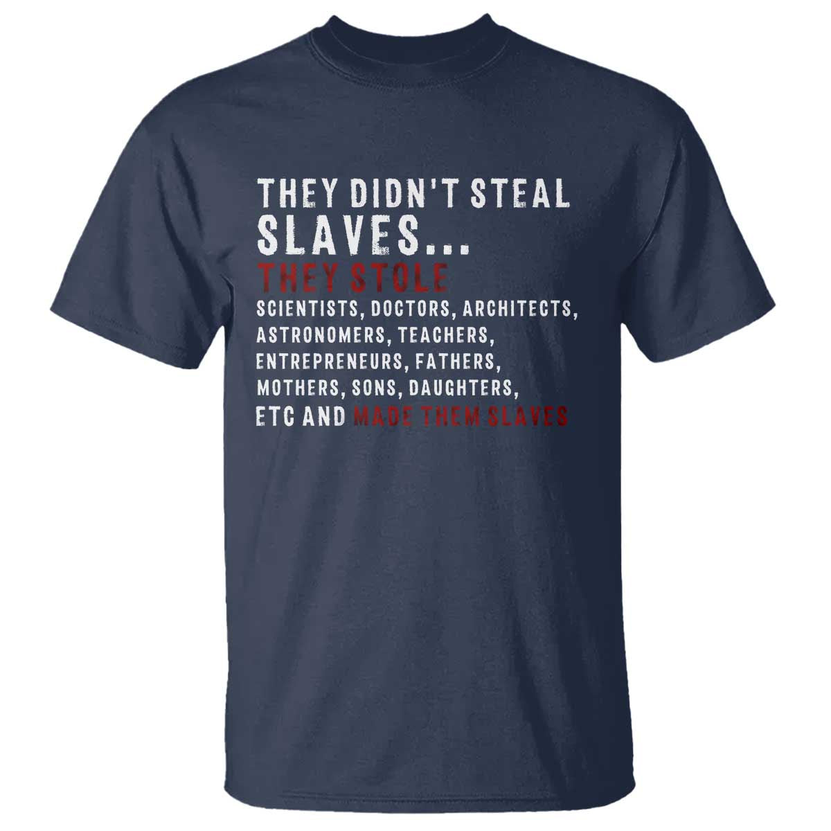 Black History T Shirt They Didn't Steal Slaves They Stolen And Made Them Slaves TS09 Navy Print Your Wear