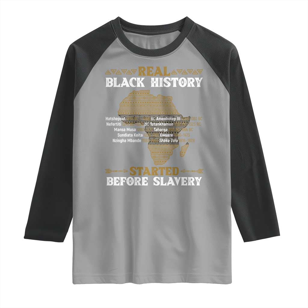 Real Black History Started Before Slavery Raglan Shirt TS09 Sport Gray Black Print Your Wear