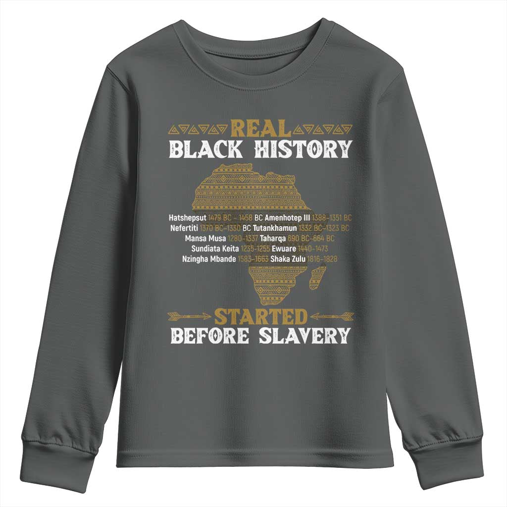 Real Black History Started Before Slavery Youth Sweatshirt TS09 Dark Heather Print Your Wear