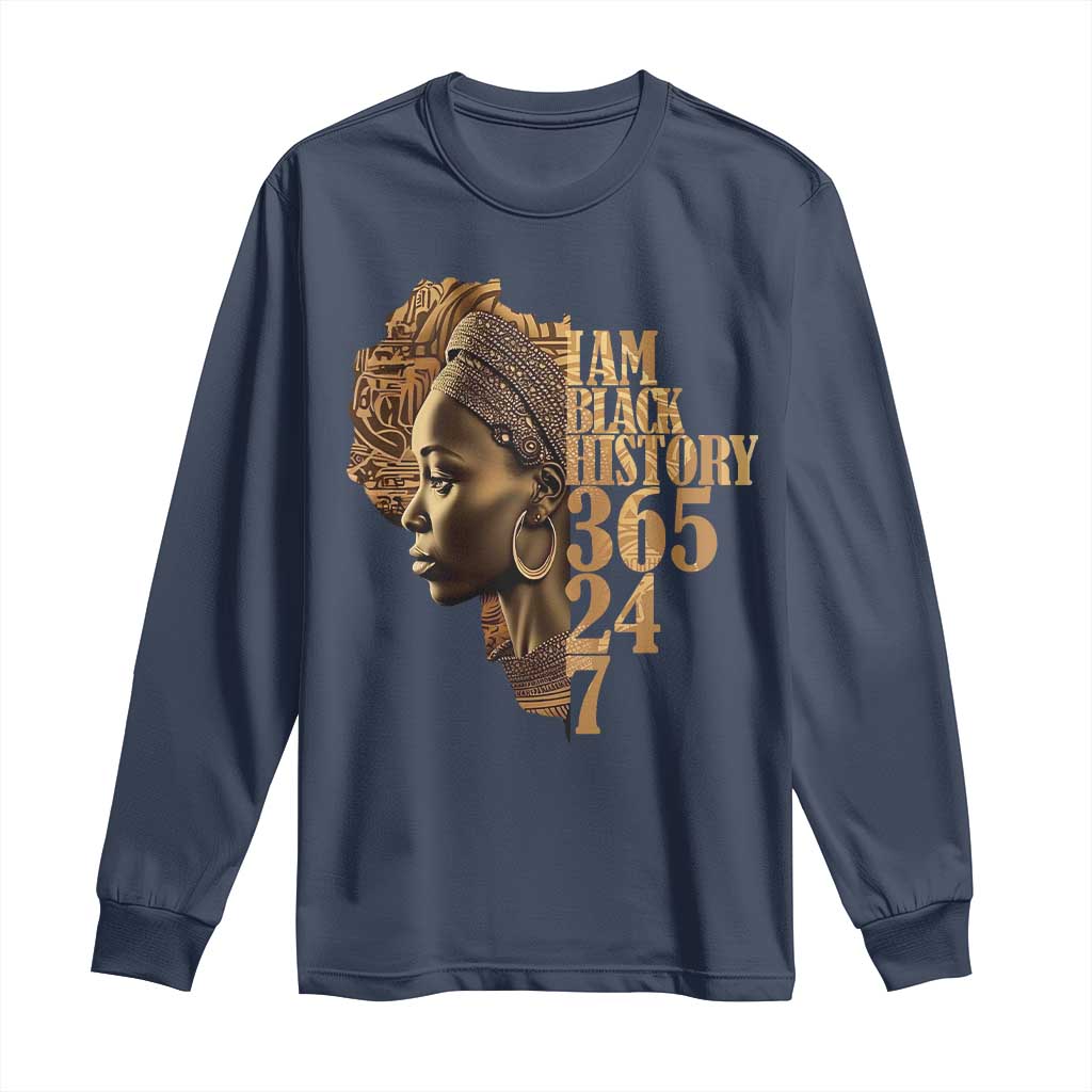I Am Black History 365 24 7 Long Sleeve Shirt TS09 Navy Print Your Wear