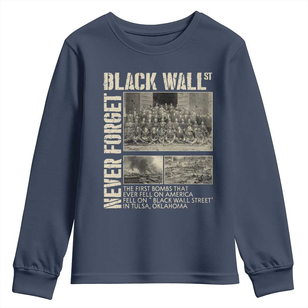 Black Wall Street Youth Sweatshirt Never Forget Tulsa Black History Month TS09 Navy Print Your Wear