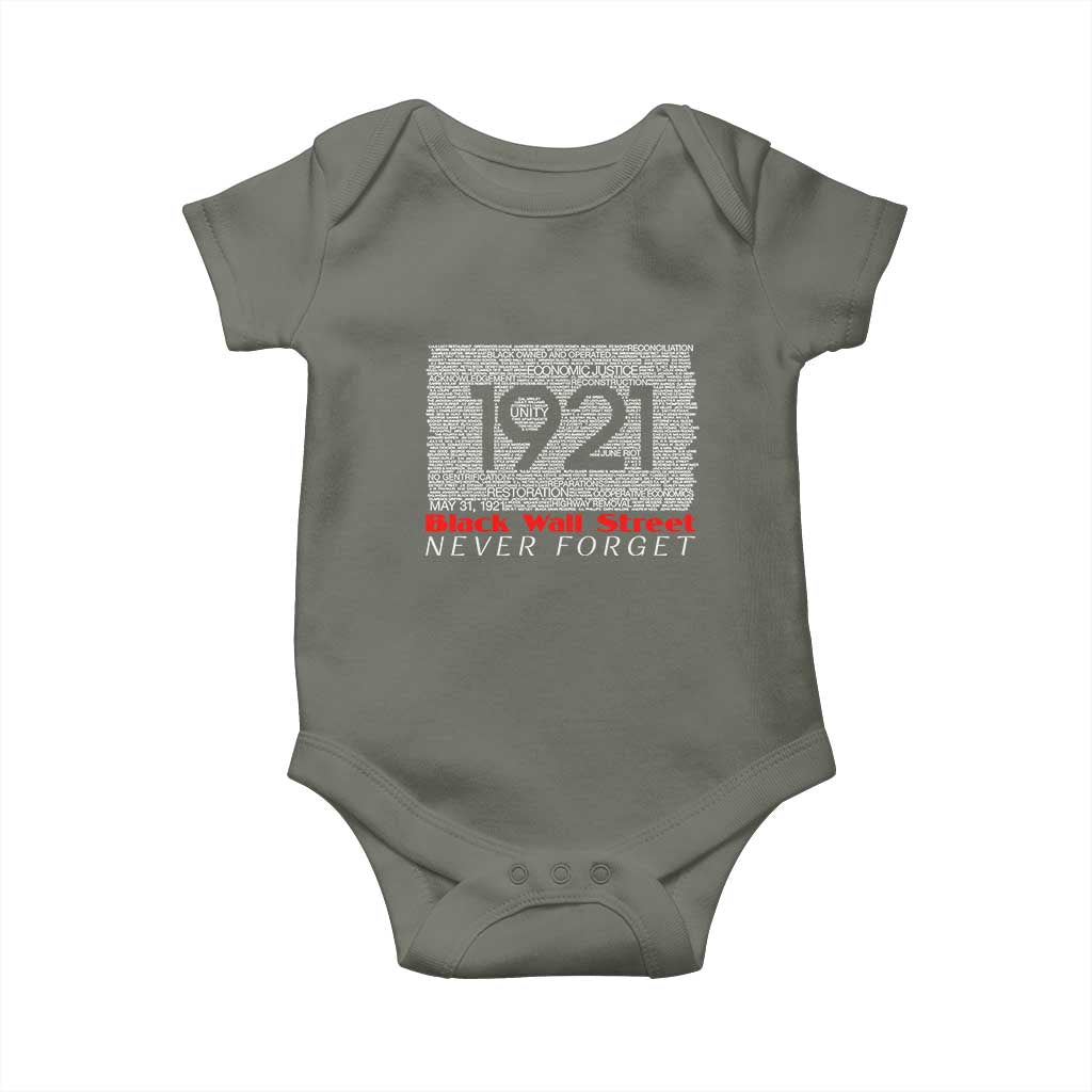 Black Wall Street Baby Onesie Never Forget 1921 Greenwood Tulsa Black History TS09 Military Green Print Your Wear