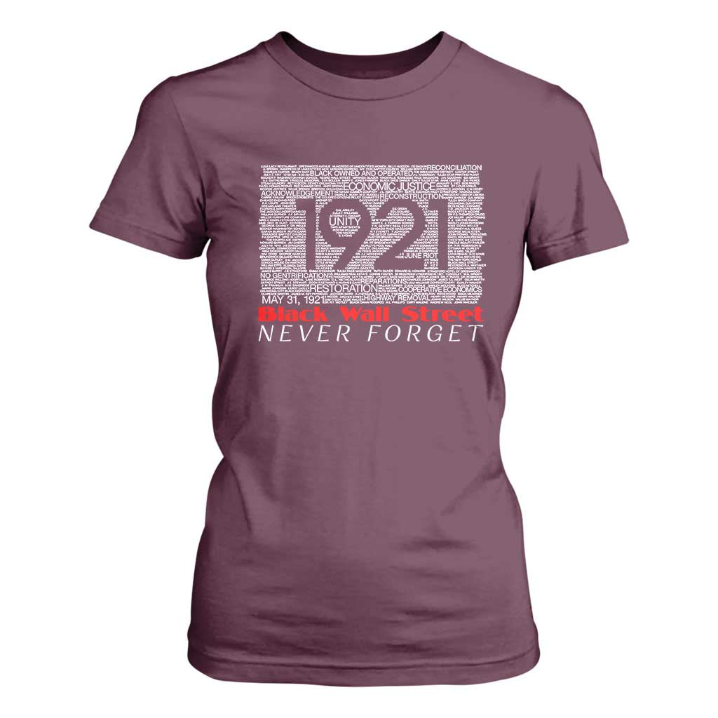 Black Wall Street T Shirt For Women Never Forget 1921 Greenwood Tulsa Black History TS09 Maroon Print Your Wear